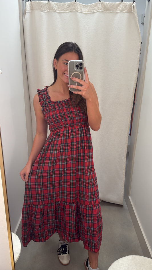 Plaid Smocked Midi Dress