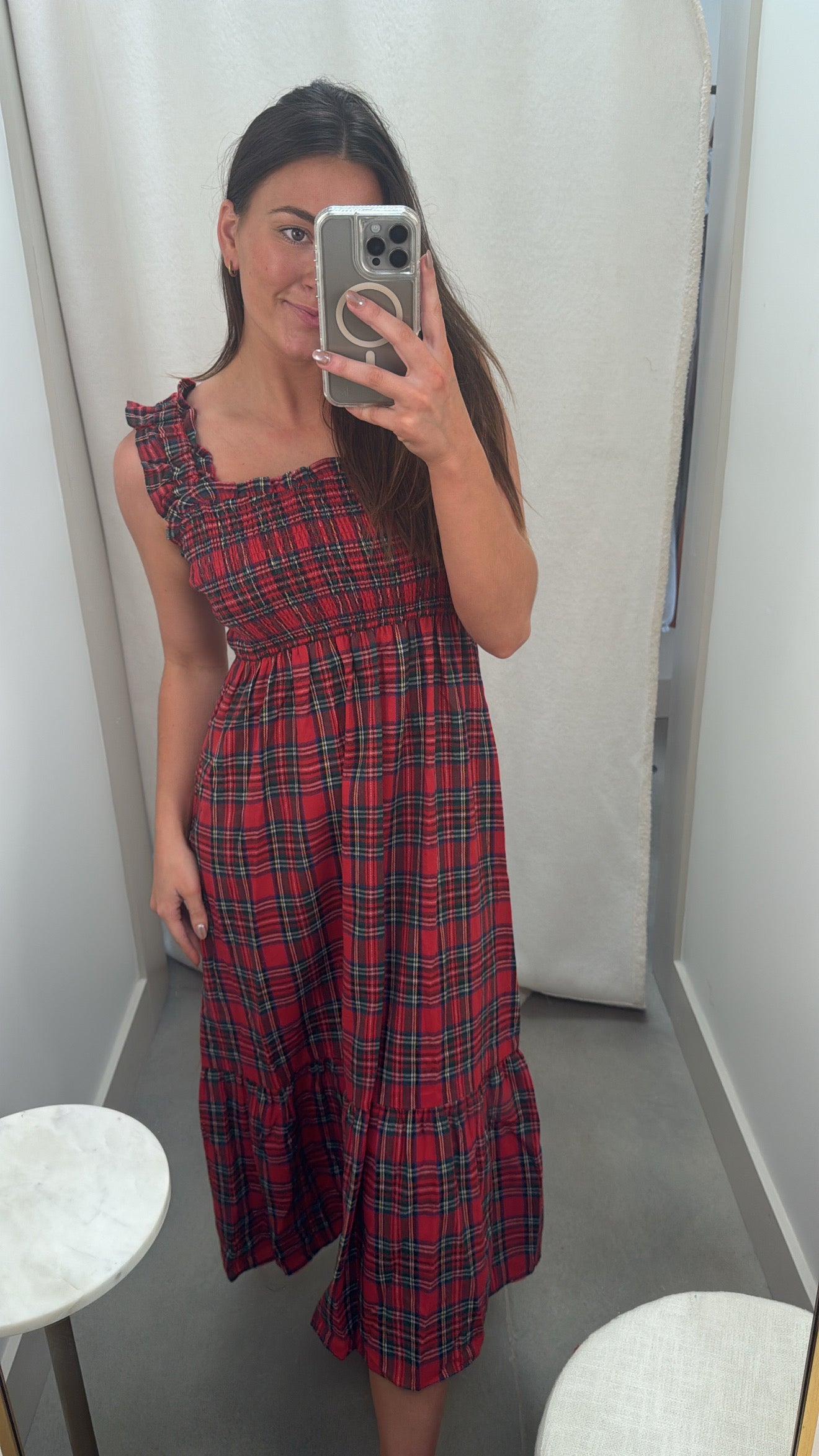 Plaid Smocked Midi Dress