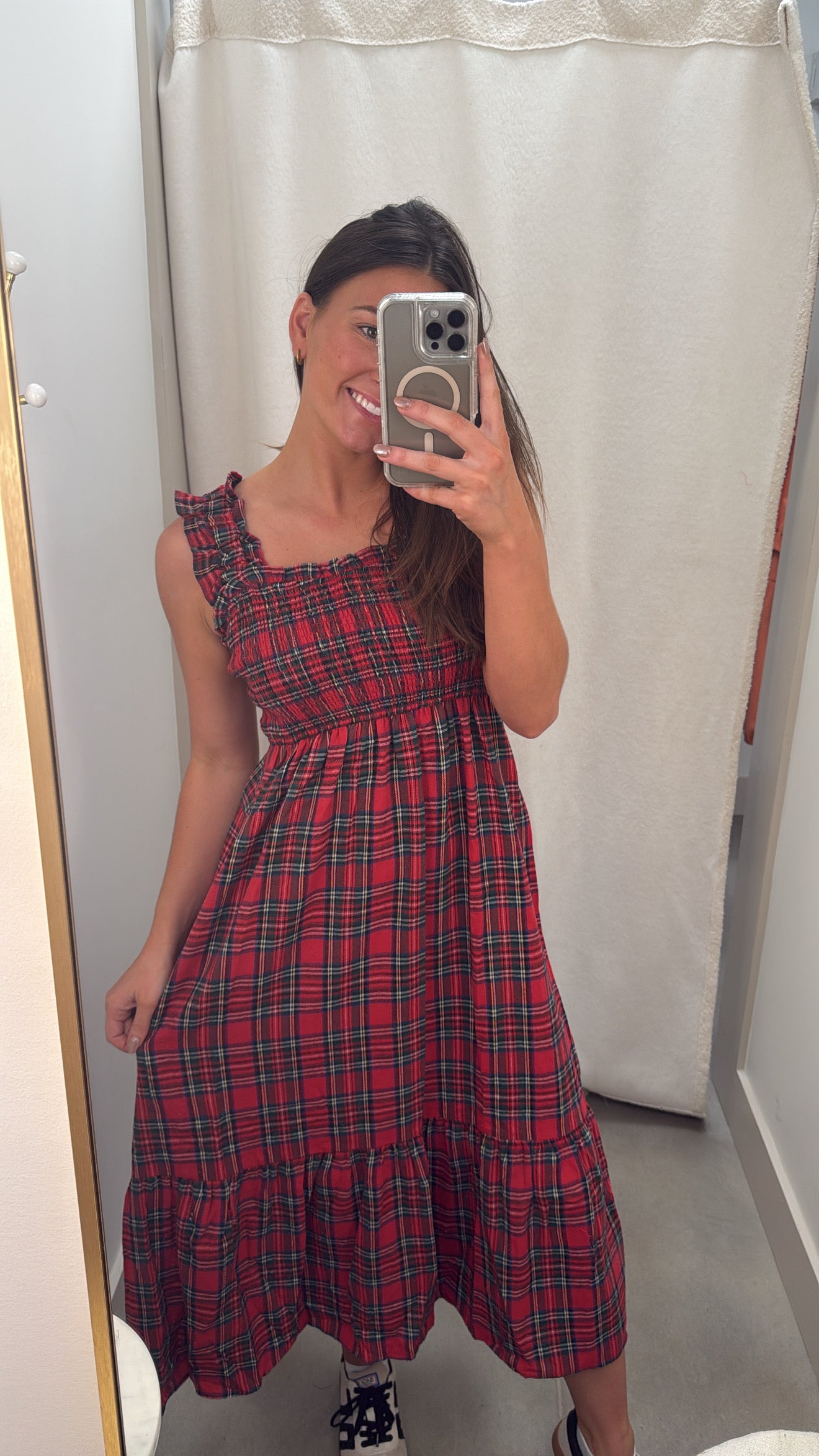 Plaid Smocked Midi Dress