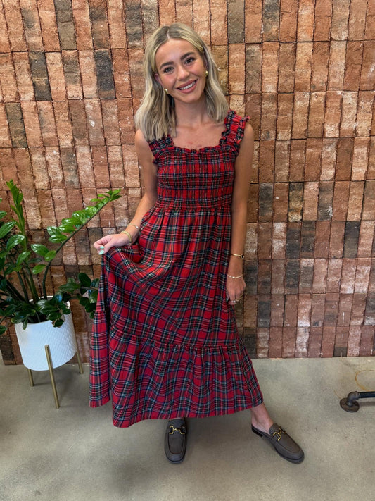 Plaid Smocked Midi Dress